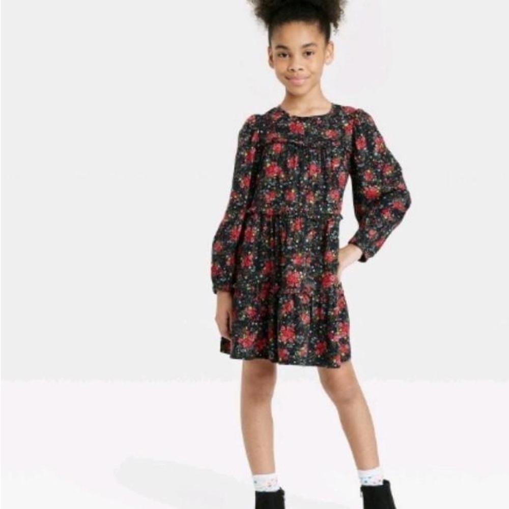 Girls' Long Sleeve Woven Dress - Cat & Jack™ Black Size M 7/8
